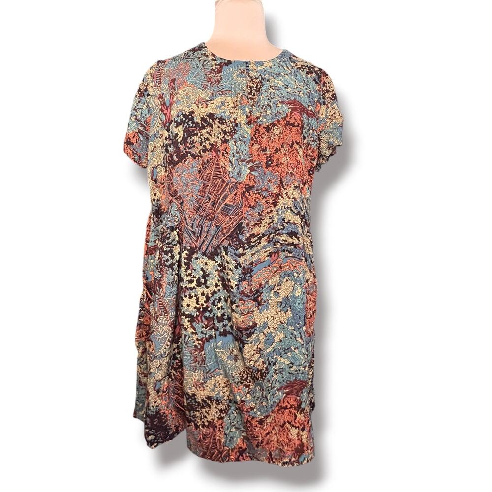 Dark Floral Swing Dress Boho Tunic Casual Botanical Lounge Resort Vacation Wear